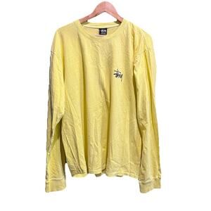 Stussy Butter Yellow Basic Pigment Dyed Long Sleeve Men's T-Shirt Size Large